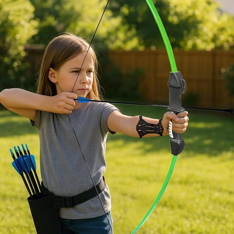 45" Youth Bow and Arrows Set for Kids 8-12 Teens Recurve Archery Beginner Gift Longbow Kit 9 Arrows, 4 Target Face Toy for Backyard Game Age 12-14 14-16 Green