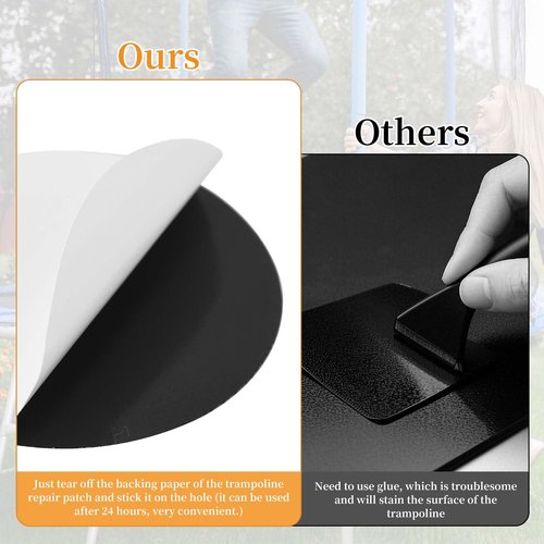Lyreh 6pcs Trampoline Patch Repair Kit, 3.94x3.94in Self-Adhesive Rubber Trampoline Pad Replacement Parts with Scraper for Holes Tears in Mats Accessories (Round)