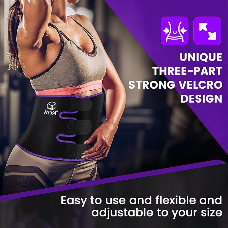 RIYA Waist Trimmer Sweat Belt for Women & Men, 8.5"x37" Purple with Belt