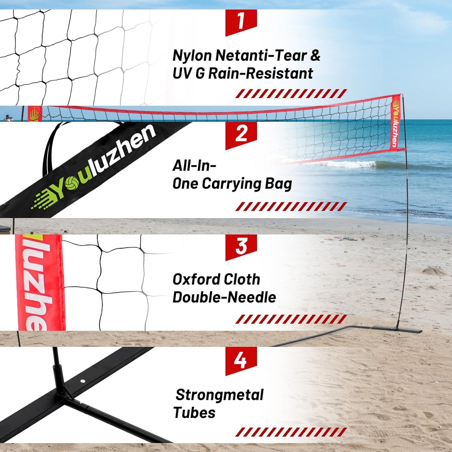 12FT Portable Volleyball Net for Backyard - Freestanding Beach Volley Ball Set Height Adjustable with Carry Bag, Outdoor/Indoor Practice Nets Training Equipment for Hitting or Serving Drills