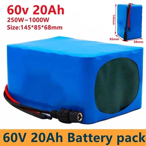 60V 20Ah Lithium Ion E-Bike Battery Pack with Built-in BMS Protection & Charger - Ideal for 200-2000W Electric Bicycle Motor, XT90 Plug Compatibility
