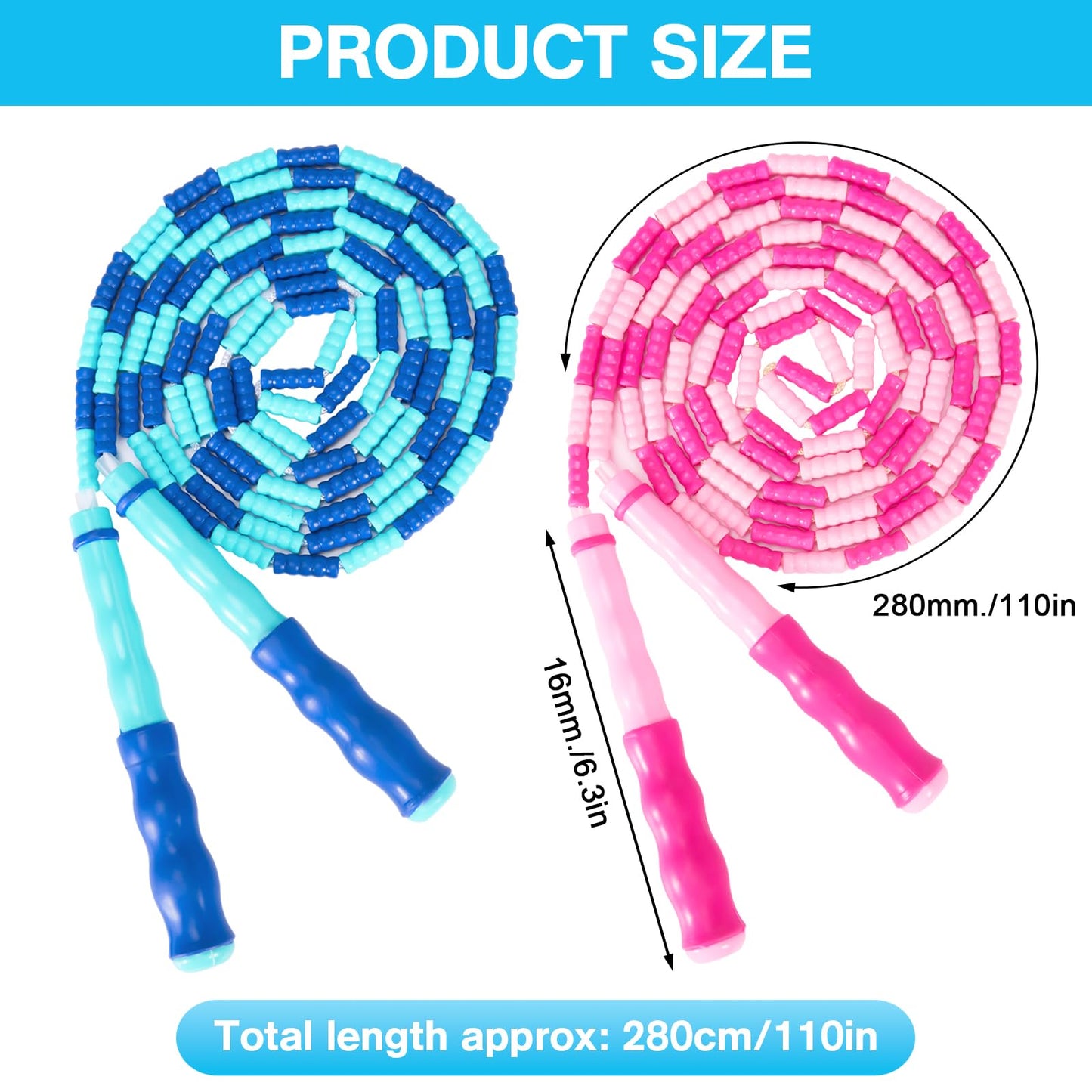 2 Pack Jump Rope for Kids, Adjustable Tangle-Free Soft Beaded Skipping Rope, Segmented Soft Beaded Skipping Rope, 9.2 FT Segmented Jumping Rope, Fitness Workout Exercise for Kids, Man, and Women