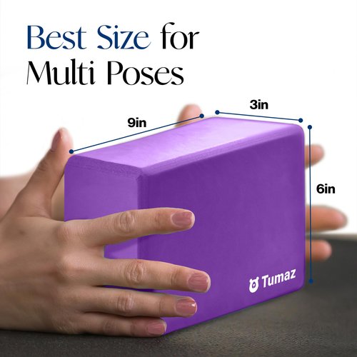 Tumaz Yoga Blocks 2 Pack with Strap Set, High Density/Lightweight EVA Foam and Non-Slip Natural Cork Blocks & Premium 8F Yoga Strap Set - E-Book Included (purple-2ps, 2PS)