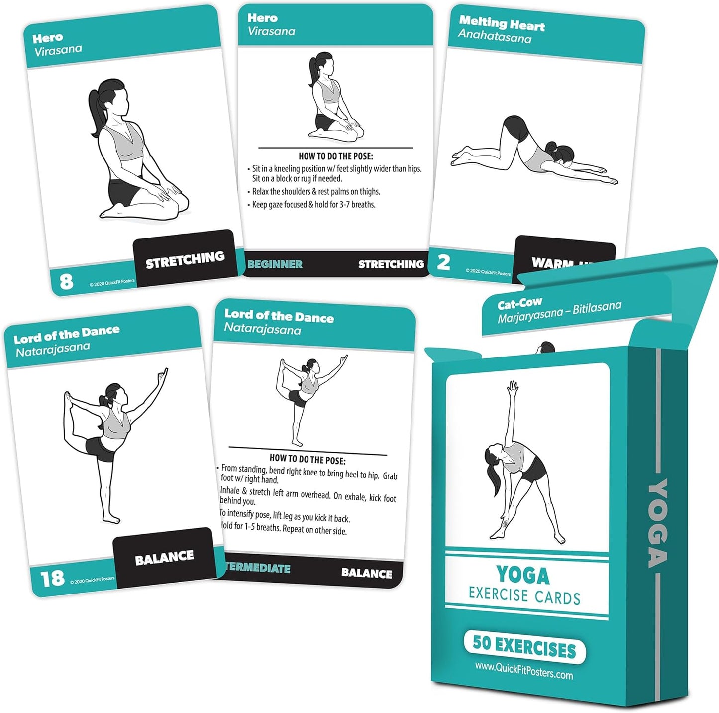 3 Pack - Exercise Cards - Yoga Poses Volume 1 & 2 + Bodyweight Exercises - Yoga Positions and Body Weight Workout Fitness Cards - 2.5" x 3.5"