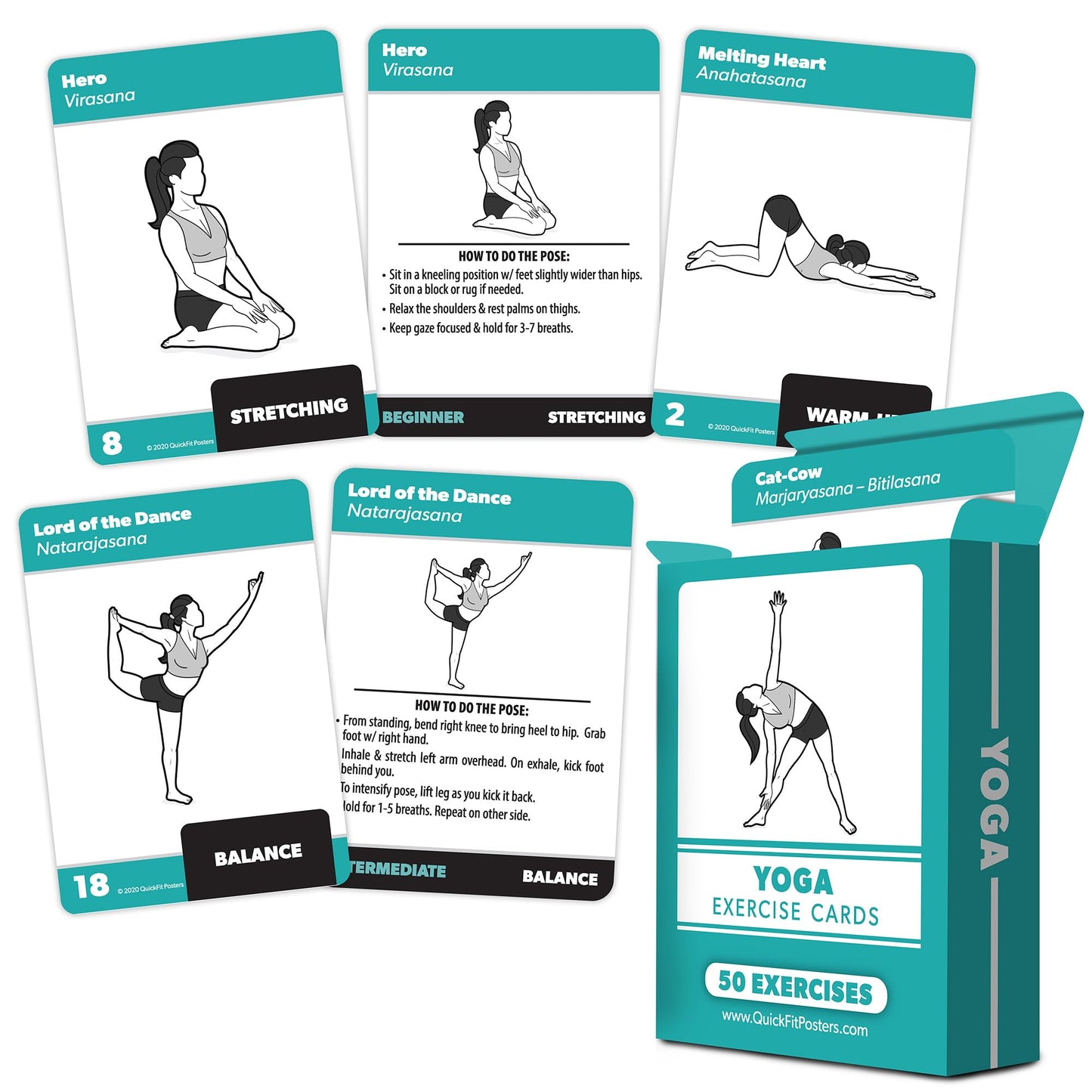3 Pack - Exercise Cards - Yoga Poses Volume 1 & 2 + Dumbbell Exercises - Yoga Positions and Dumbbell Workout Fitness Cards - 2.5" x 3.5"