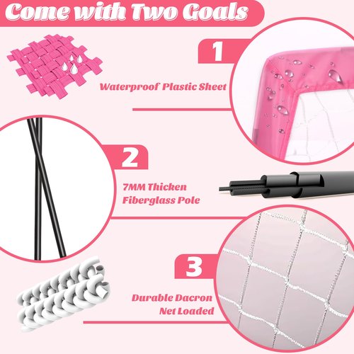 2 Pcs Pink Mini Soccer Goals Set 2x1.5x1.5ft Indoor Soccer Nets for Kids with Size 2 Toddler Soccer Ball Foldable Net Toy with Pump for Children Boys Girls Backyard (Pink)