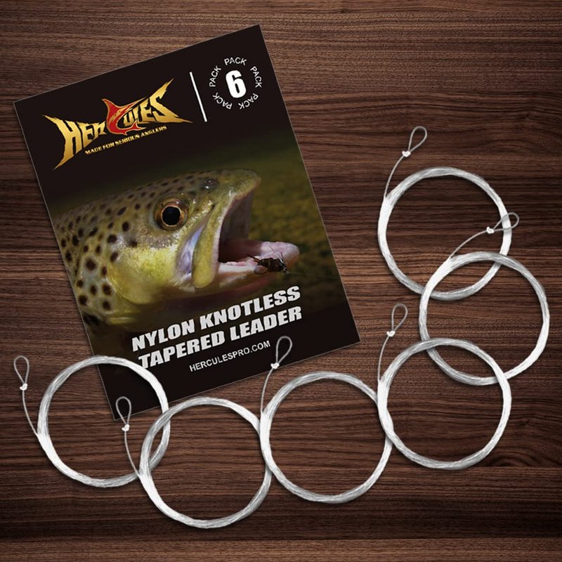 HERCULES Pre-Tied Loop Fly Fishing Leader 6 Pack with Tapered Leader Wallet, 7.5FT - 3X - 6.0LB