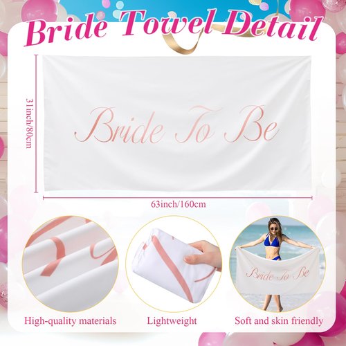 Halloscume 2 Pcs Bride Beach Towel and Pool Float for Bachelorette Gifts 63 x 31 Inch White Beach Towel 47 x 39 Inch Heart Pool Float for Bachelorette Bride Shower Party Favors Wedding Summer