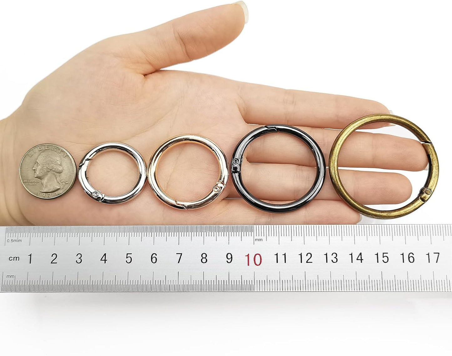 15pcs Trigger Spring O Rings Round,Metal Keychain Ring Round Carabiner Clips for Keyrings Buckle, Bags,Purses