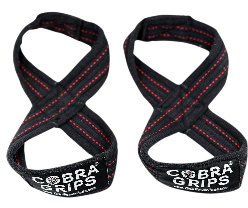 Deadlift Straps Figure 8 Loop Lifting Straps The #1 Choice for Power Lifters weightlifters workout Enthusiasts (Black with RED Strips, 70 cm Up to 8.0" Wrist Circumference)