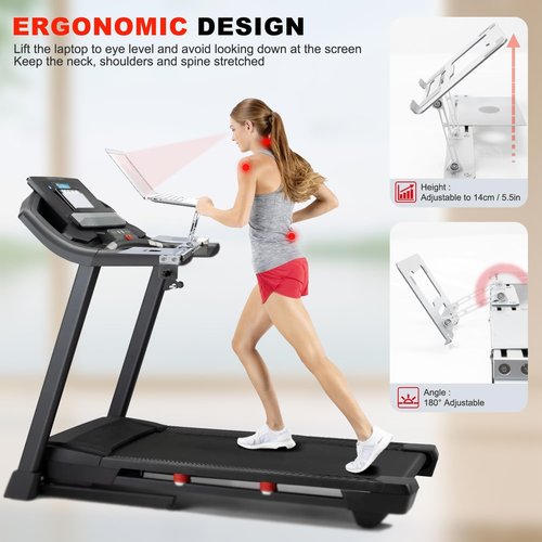 Zelvoro Universal Treadmill Laptop Holder, Treadmill Desk Attachment, Adjustable Height and Width, All Metal Aluminum Laptop Stand with Tray,Suitable for All Ages