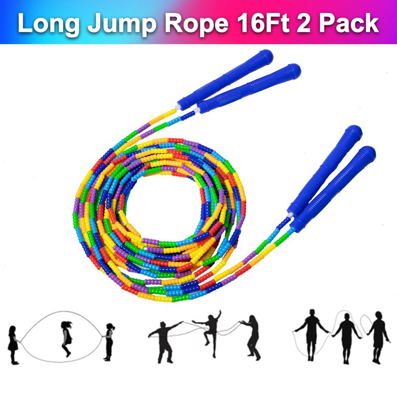 Newbyst Long Double Dutch Jump Rope 16 Ft 2 Pack, Soft Beaded Skipping Ropes for Kids Adults, Plastic Segmented Jump Rope Multiplayer Group