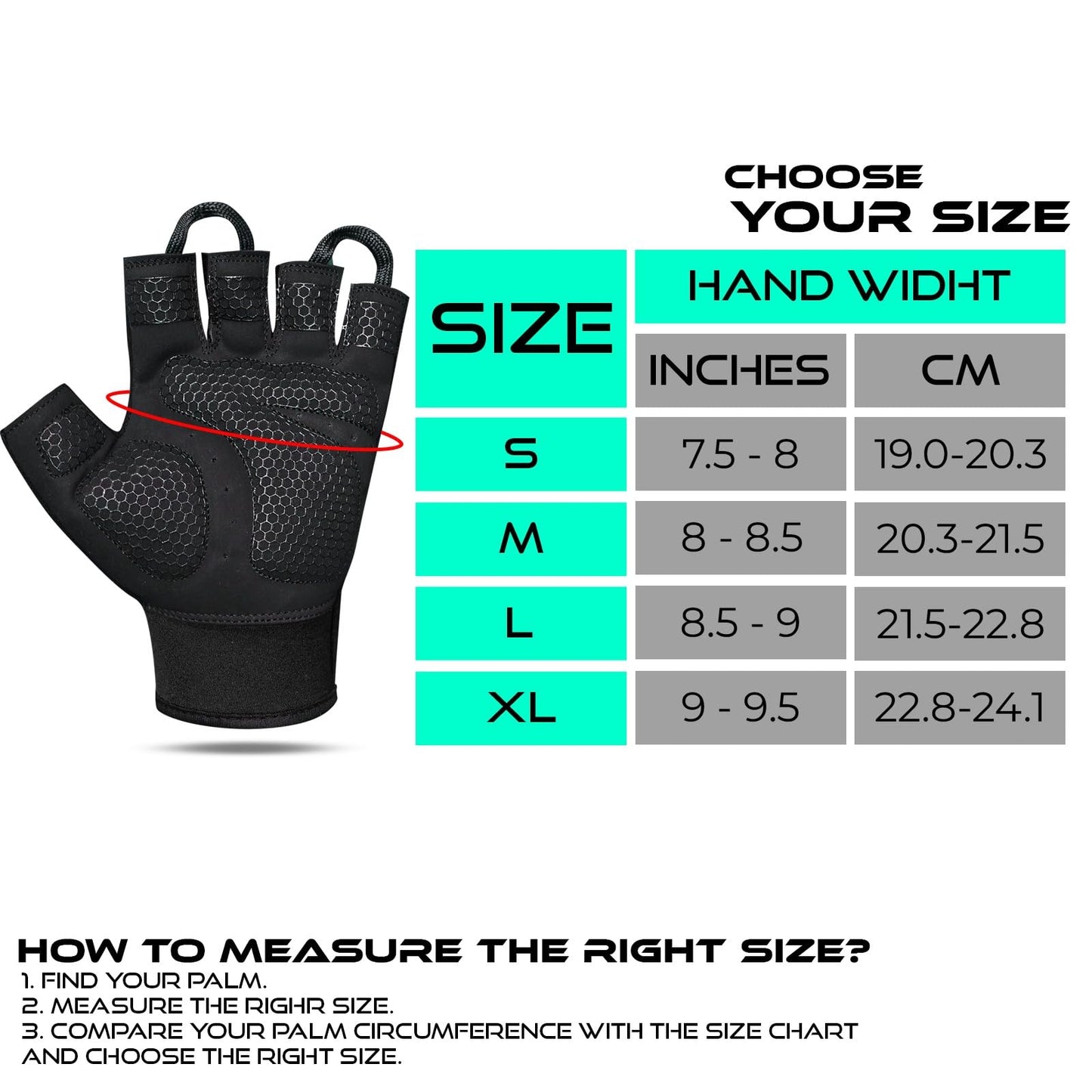 BEAST RAGE Workout Gloves for Men, Durable Palm Grip Gym Gloves Women Half Finger Elasticated Training Weight Lifting Strength Bodybuilding Anti Slip Cycling Glove Exercise (Jet Black, M)