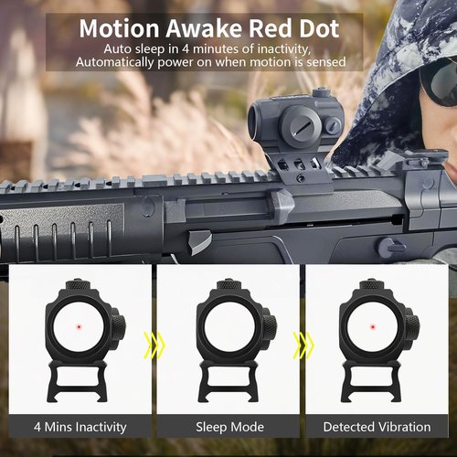 2MOA Red Dot Sight for Shotgun Motion Awake Red Dot Sight for Rifle 11 Brightness Red Dot Optics with Absolute Co-Witness Mount IPX7 Waterproof 1000G Shockproof Rifle Scope for 20mm Rail Mount