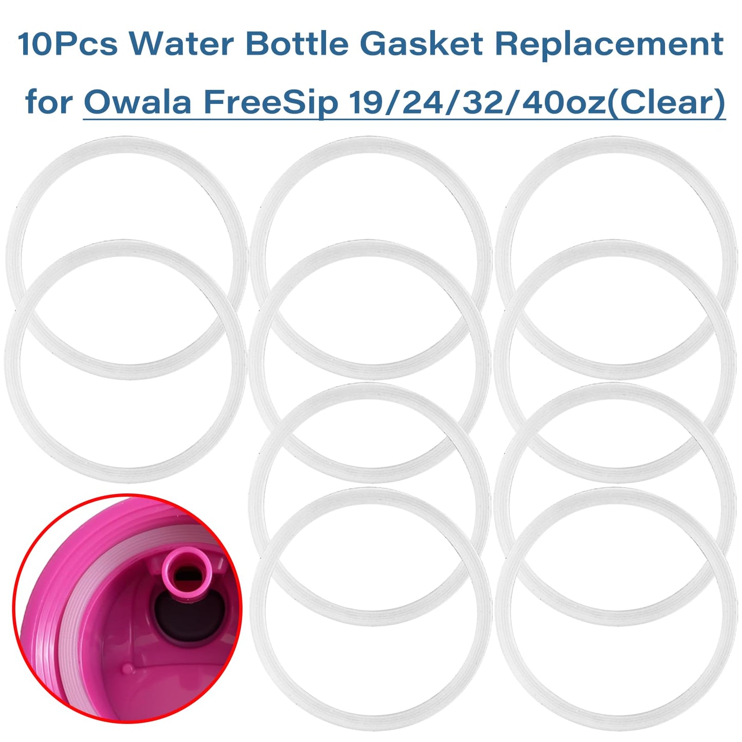 10 Pcs Water Bottle Gasket Replacement for Owala FreeSip 19/24/32/40oz,Silicone Lid Seal O Ring,Sealing Gaskets Replacement Accessories Compatible with Owala FreeSip Stainless Steel Cup(Clear)
