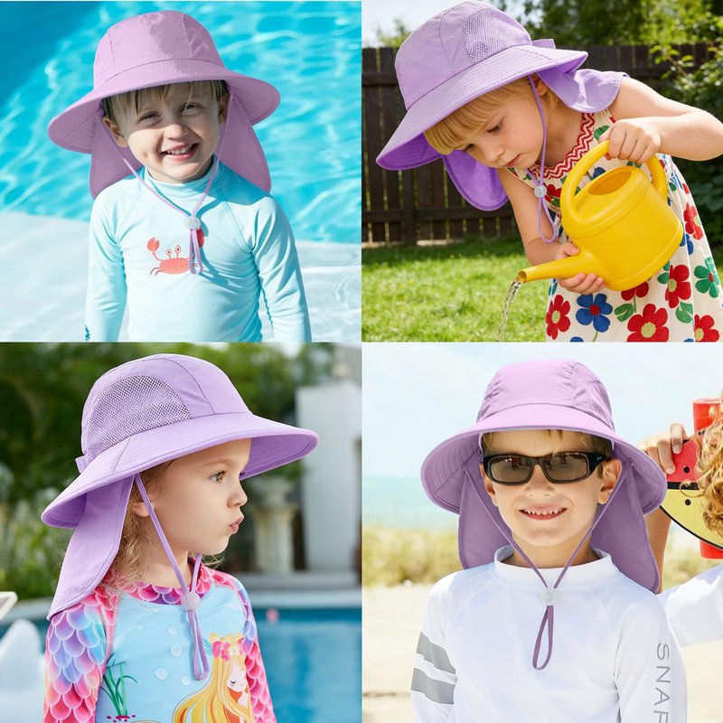 Outdoor Kids Sun Hats with Neck Flap Boys Girls Wide Brim UPF 50+ UV Protection Children Bucket Hat Safari Hat