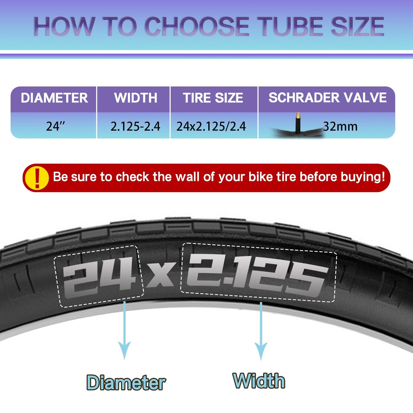 2pcs Heavy Duty 24x2.125/2.40 Bicycle Inner Tubes 24x1.95 24 inch Bike Tubes