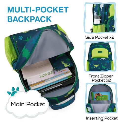 mommore Kids Backpack Set, Dinosaur Backpack for Kids Lightweight Kindergarten Bookbag for Students School Backpack for Children with Chest Strap and Lunchbox Water Resistant,3pcs green