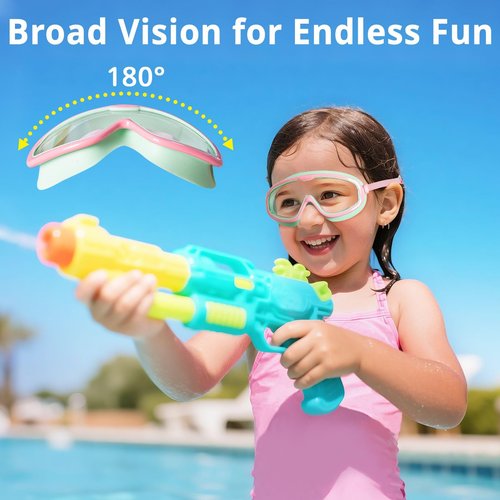 Pixel Panda 2 Pack Kids Swim Goggles with Fabric Strap for 6-14 Wide View Anti-Fog Anti-UV, No Leak No Hair Pulling Swimming Goggles Boys Girls Youth Pool Water Protection