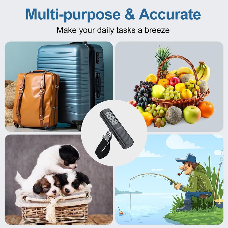 Battery-Free Digital Luggage Scale, 110lbs/50kg Portable Handheld Hanging Scale for Luggages, Suitcases, Backpacks & Bags, Easy Weighing for Travel, No Need Batteries (Black)