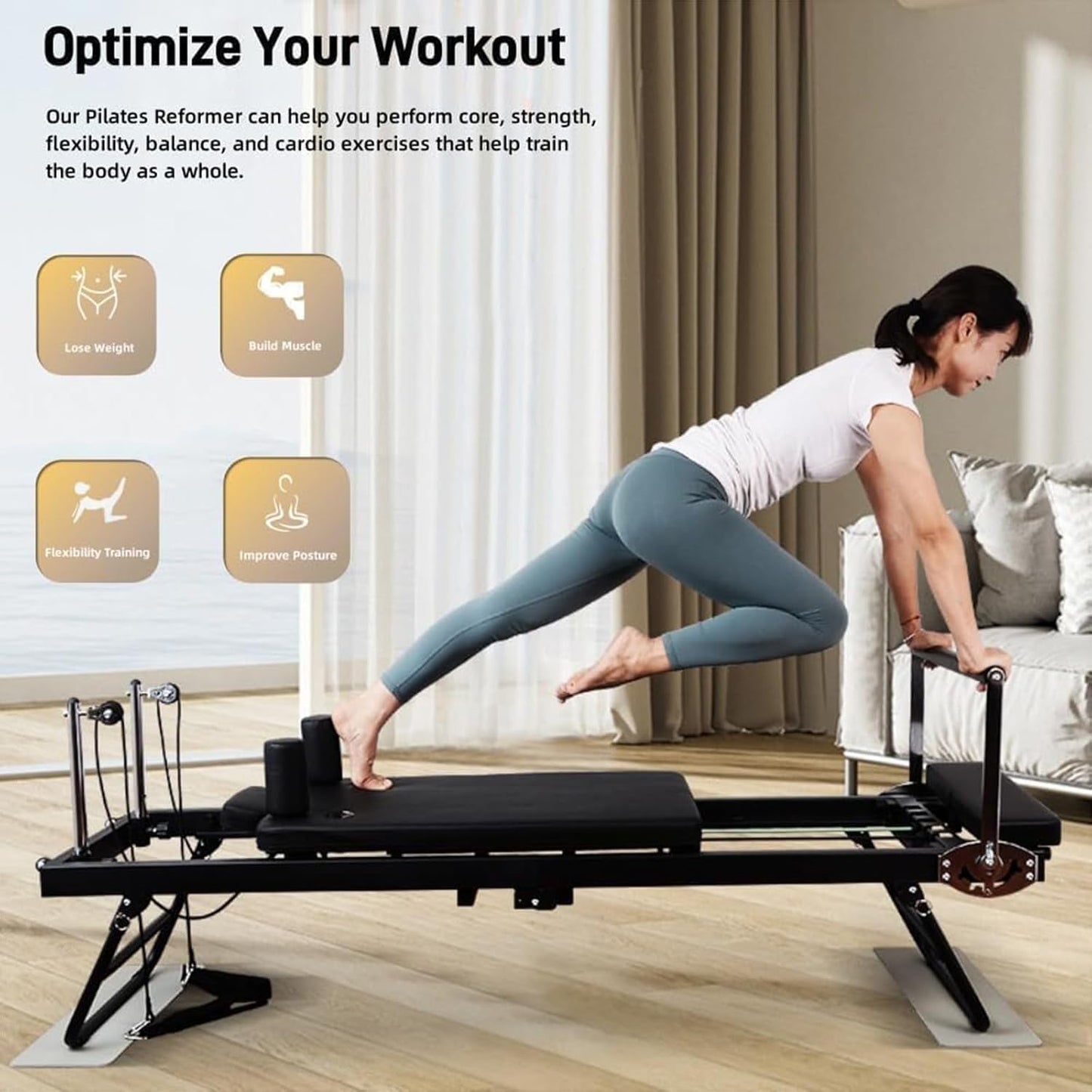 002,Foldable Pilates Equipment for Home Workouts Improve Body Posture Improve Concentration Builds Muscle Strength Suitable for Advanced and Beginners Users