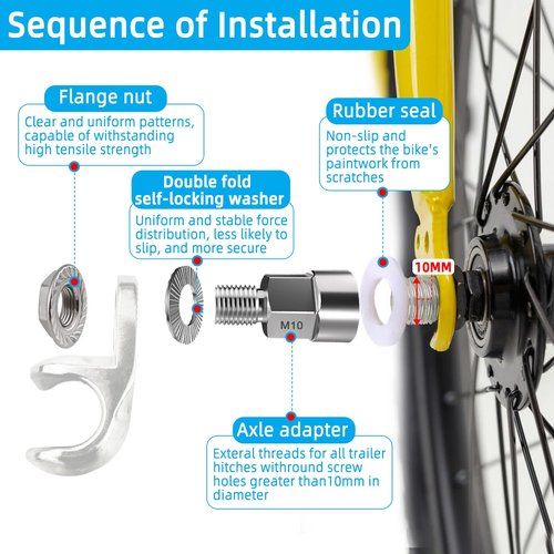Saioagi Universal Bicycle Trailer Axle Adapter,Bicycle axle Adapter for Bicycle Trailer Coupling,Heavy-Duty Coupler(M10 x 1.0 Aolid Axle)