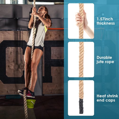 Gym Climbing Rope, 1.5 Inch Diameter 10FT 15FT Gym Fitness Rope for Strength Training, Workout Exercises Climbing Rope for Adults Outdoor or Home Indoor(10FT)