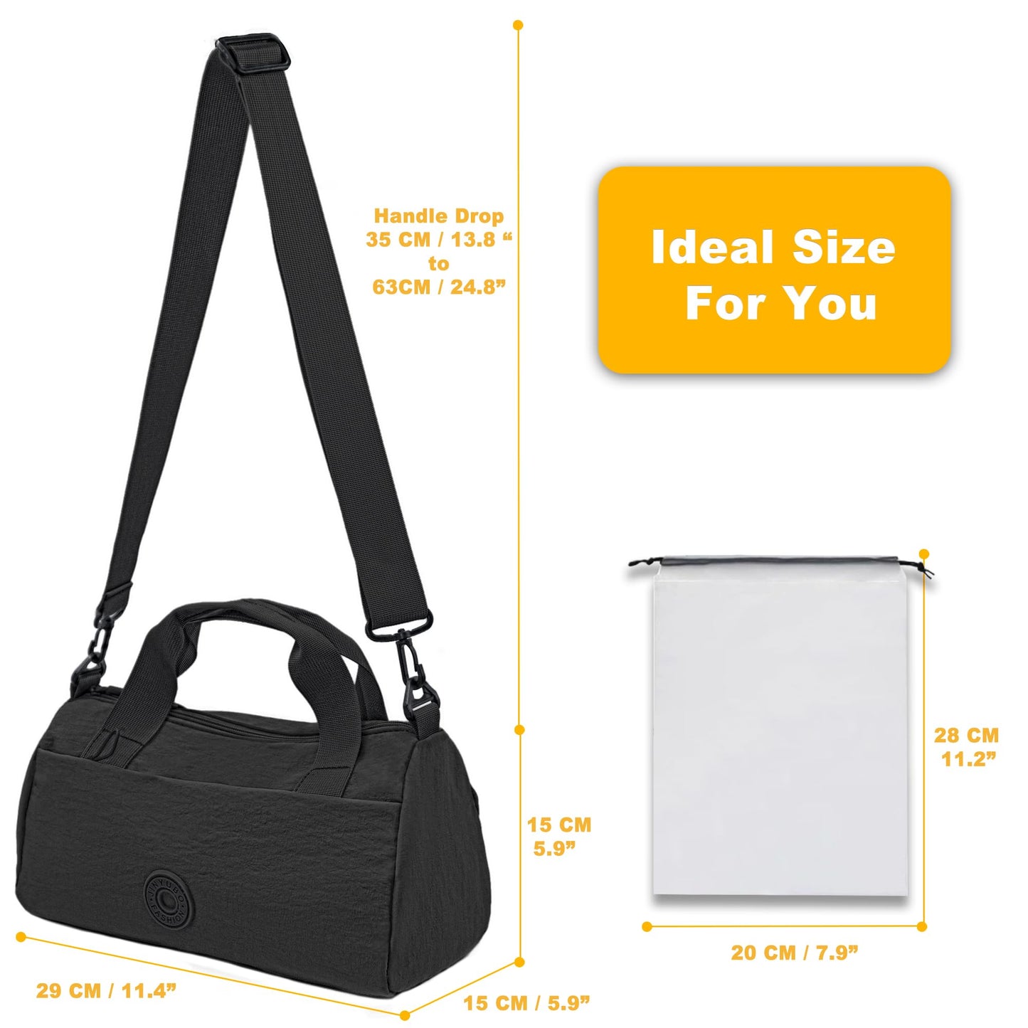 Small Gym Bag for Women,Waterproof Mini Gym Bag with Wet Bag,Small Duffle Bag for Workout Sport Travel Weekender (Black)