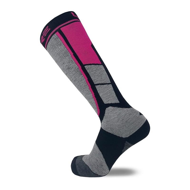 2 Pairs Pure Athlete Alpaca Wool Ski Socks - Neon Pink Large, Made in USA