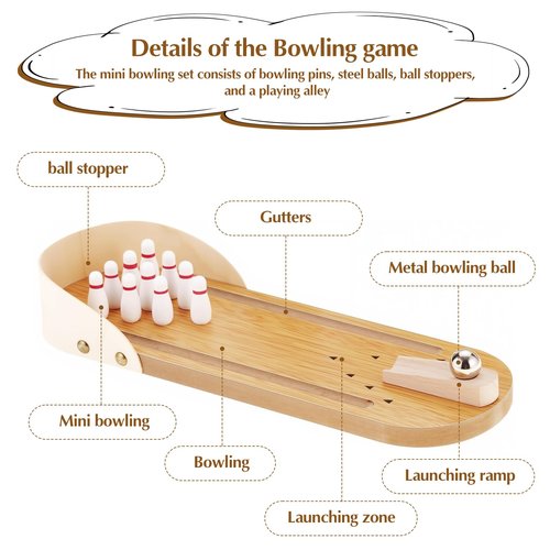CdbC Mini Bowling Set, Tabletop Wooden Board Bowling Game for Adults Kids Indoor, Easter Gifts for Teens Men, Stress Relief Gadgets Small Finger Toys for Home Office Desk