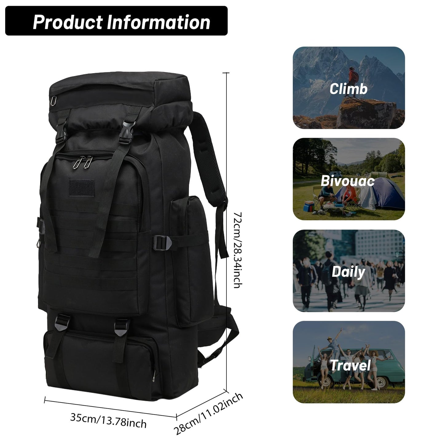 JUMAHE 80L 2Pcs Hiking Backpack for Men with Sling Tactical Backpack - Rucksack Molle Military Tactical Waterproof Lightweight Camping Backpack 3 Day Assault Pack for Travel, Climbing, Backpacking
