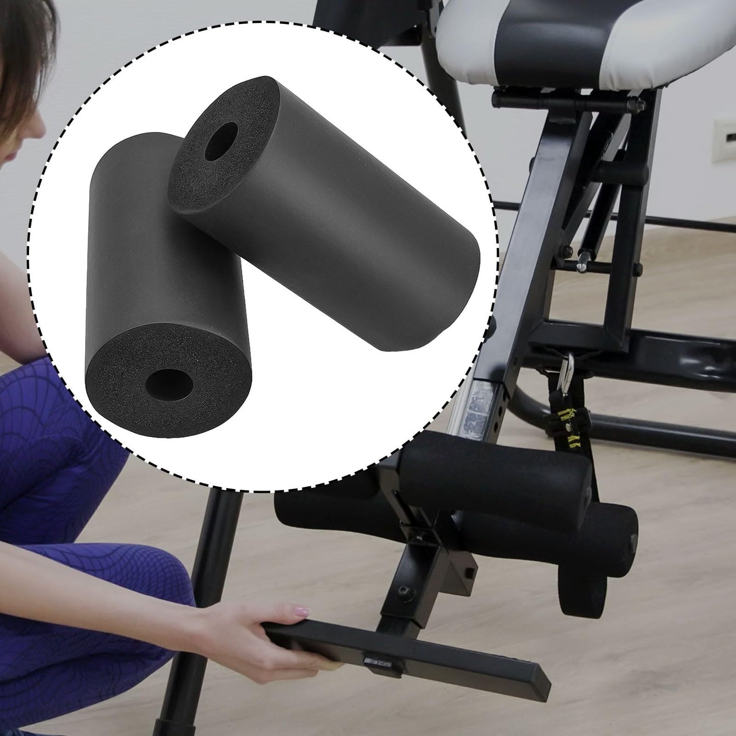 2PCS Foam Foot Pads Rollers, Fitness Equipment Replacement Foam Pads, High Density Foot Rollers For Leg Extension Machine Weight Benches Gym Workout Accessories, Black, 5.5-8.7 Inch (170mm)