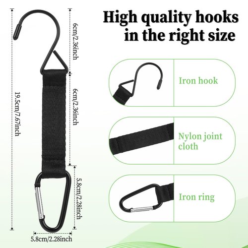 4 Pieces Fence Hooks for Baseball Tennis,Football Bag,Water Cup Backpack Nylon Safety Buckles Fence Hooks Multifunctional Hanging Buckles Metal Hook for Softball Outdoor Sports Equipment(Black)