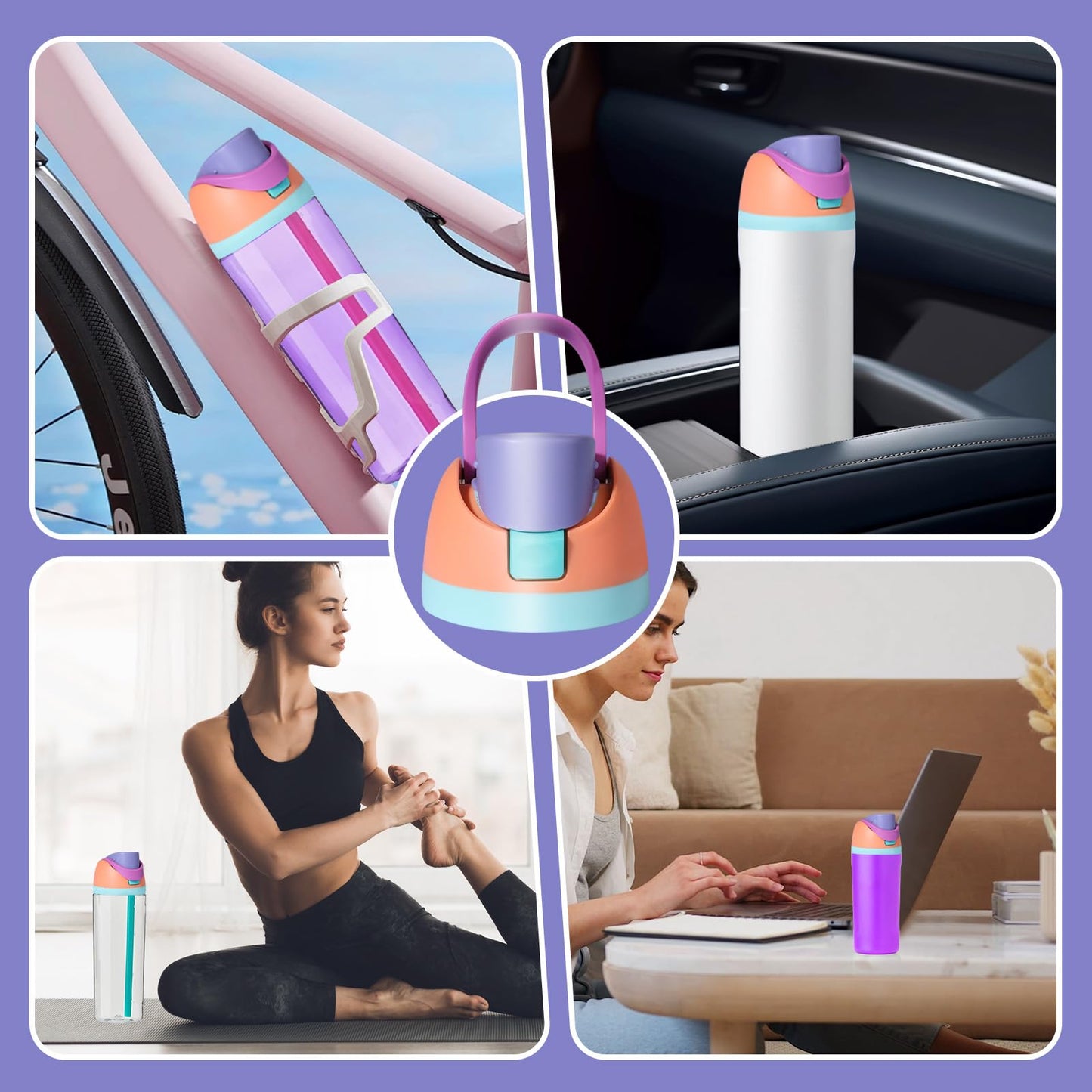 Branbox Replacement Lid for Owala, Compatible with Owala Cup 16oz 24oz 32oz 40oz, One Button Water Bottle Top Lid for Owala, Leakproof, BPA-Free, Orange-Purple (Orange-Purple)