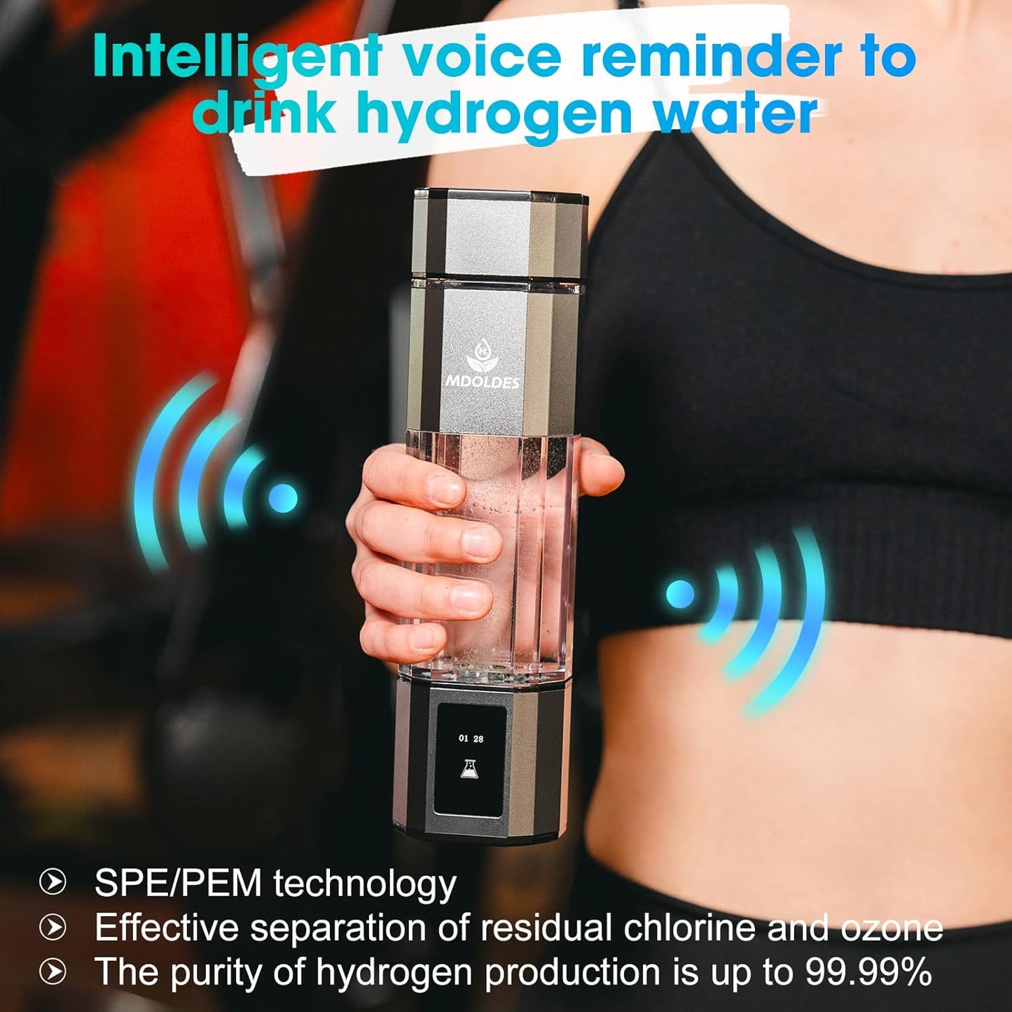 Hydrogen Water Bottle -Mdoldes- Concentration up to 4.0+PPM-SPE and PEM Technology Hydrogen Water Bottle,Certified H2 Generator, H2 Half-Life: 80 Minutes, Blood Sugar lowering, 10.15 oz (Gun Grey)