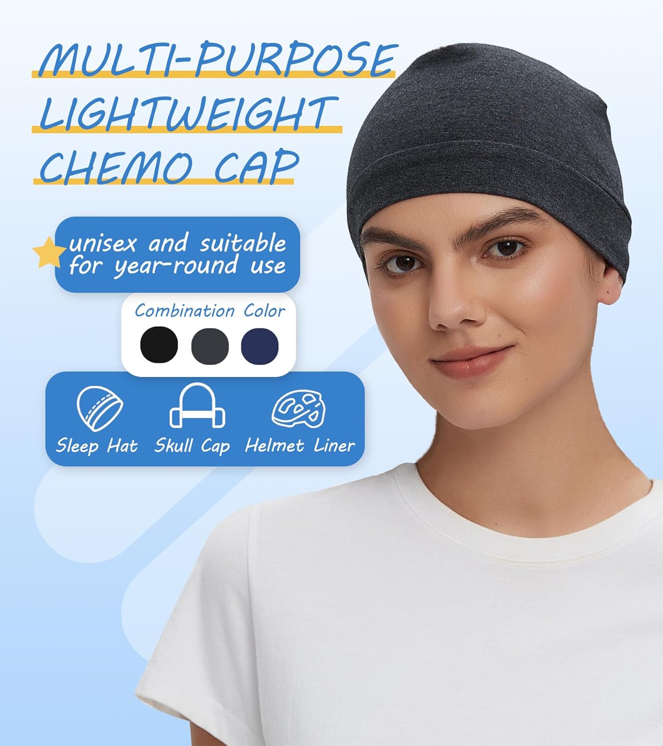 3 Pieces Cotton Skull Caps for Men Women Chemo Headwear Lightweight Beanie Sleeping Cap Helmet Liner