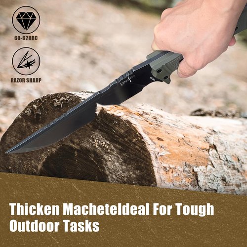 Camping Machete w Kydex Sheath for Cutting Trees Heavy Duty, DC53 Survival Machetes w Firestarter,Full Tang Nylon Fiberglass Handle,Bushcraft Knife for Yard Work, Hunting, Hiking