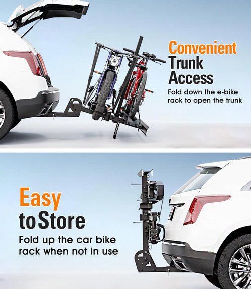 EBike Rack with Ramp for Tow Hitch,300lbs Load Capacity Heavy Duty E Bike Carrier Raks for 2 Bikes, Fits SUV, Truck, RV, Van– Car Bike Rack for Electric Mopeds,E-Bikes, Fat Tire Mountain Bicycles
