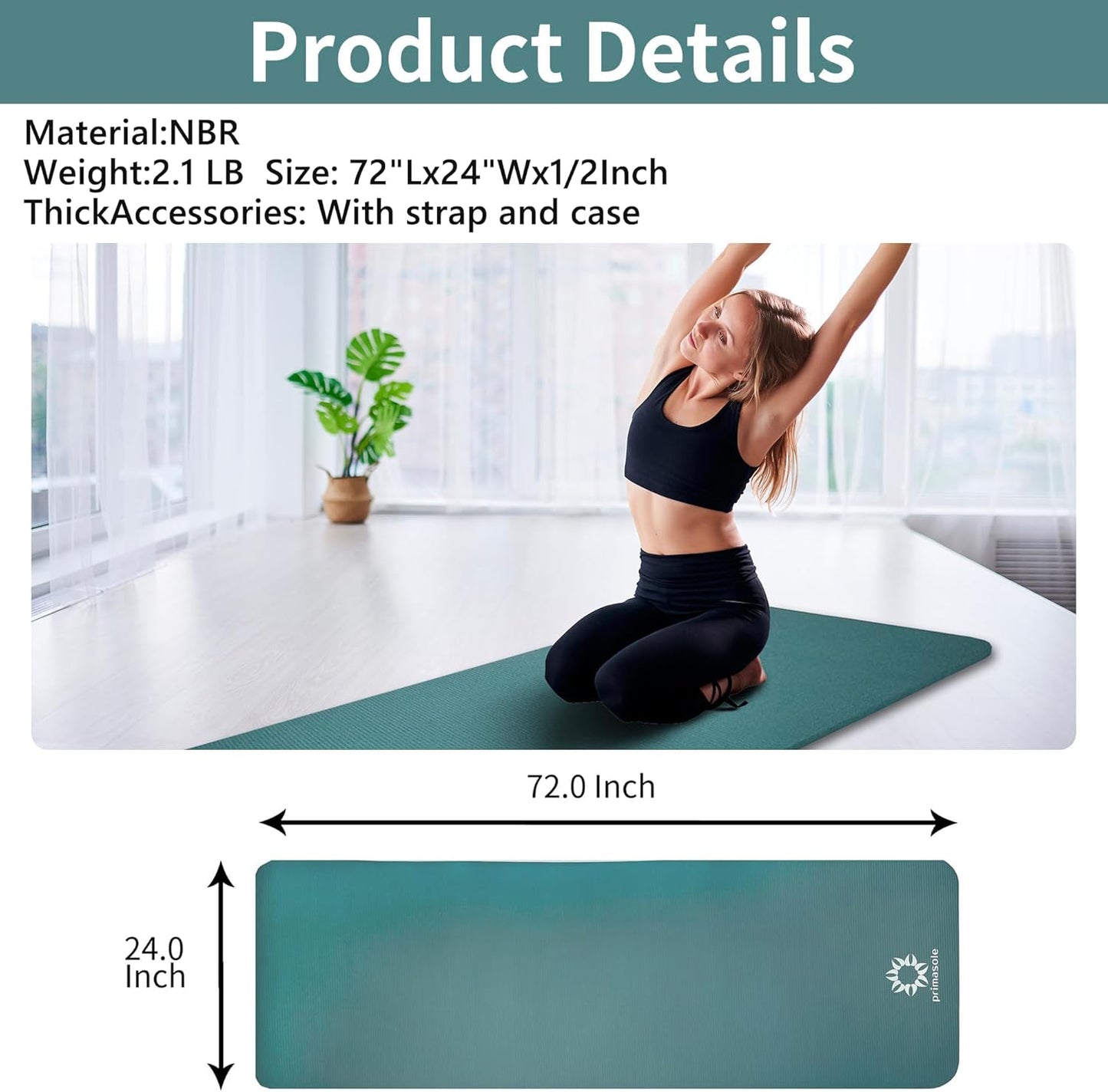 1/2-Inch Extra Thick NBR Yoga Mat with Enhanced Stability - Textured Design, Lightweight Mat with Carrying Strap & Case for Yoga, Pilates, Gym & Home Use (Multiple Colors)