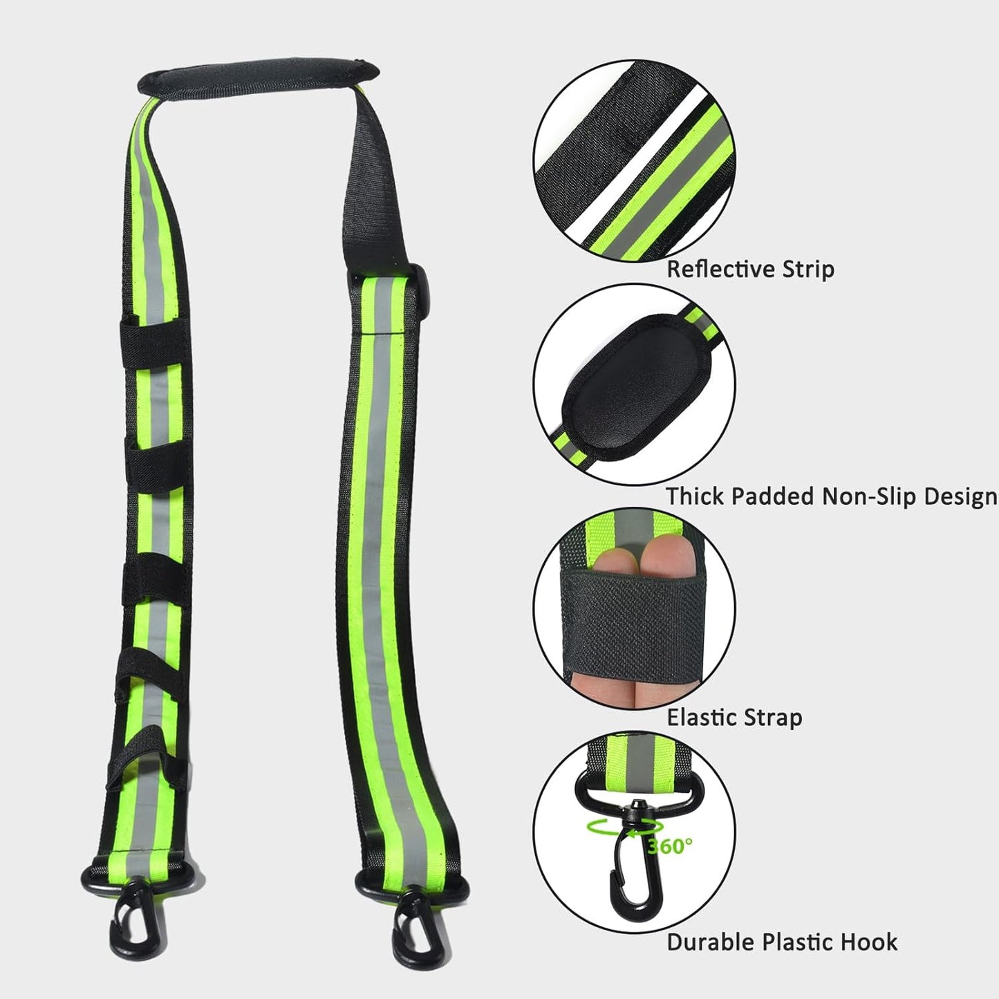 HYS 4.99ft Reflective Adjustable Shoulder Strap with Elastic to Secure Handheld Radio Mic clip - Thick Padded Non-Slip Design for Walkie Talkie Holsters & Crossbody Bags - Durable Swivel Hooks