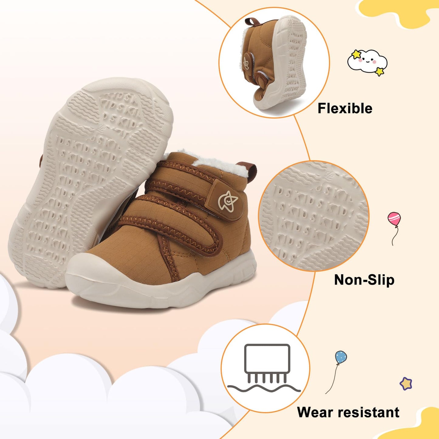 LeIsfIt Toddler Boots Girls Boys Warm Winter Boots Cozy Plush Lining Winter Shoes Indoor Outdoor Faux Fur Booties, Brown, Size 7
