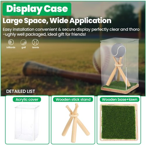 Game Ball Display Case with Baseball Holders for Display, Wooden Base & UV Protected Acrylic Box for Autographed Balls, Memorabilia, or Collectibles - Side Opening Door Design (5.12" x 5.12" x 8.46")