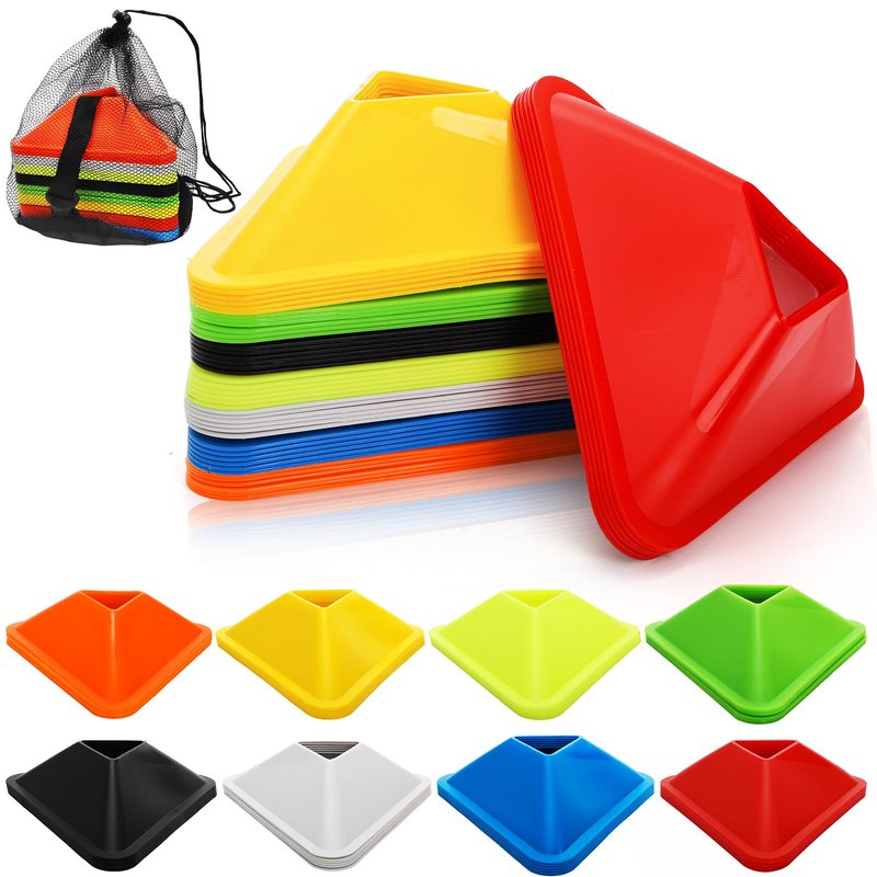 Tlence 48 Pack Soccer Cones for Training, Flexible Agility Disc Cones with Carry Bag and Strap, Mini Sports Practice Equipment for Football Basketball Drills (8 Colors)