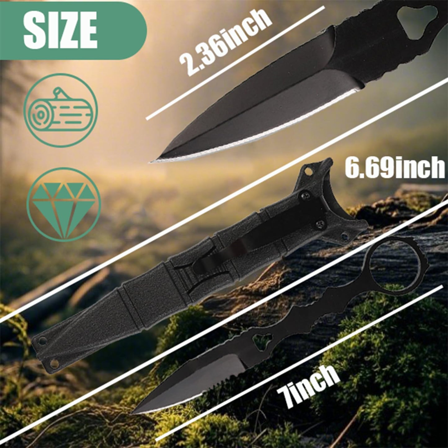 2Pcs Fixed Blade Knife With Sheath, Protable Fixed Blade Knife, With Cilp for Camping Hiking Fishing