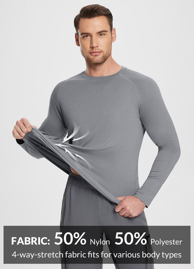 baleaf Men's Long Sleeve Running Shirts Workout Tops Quick Dry SPF Rash Guard Lightweight Hiking Sun Protection t Shirt Grey XL