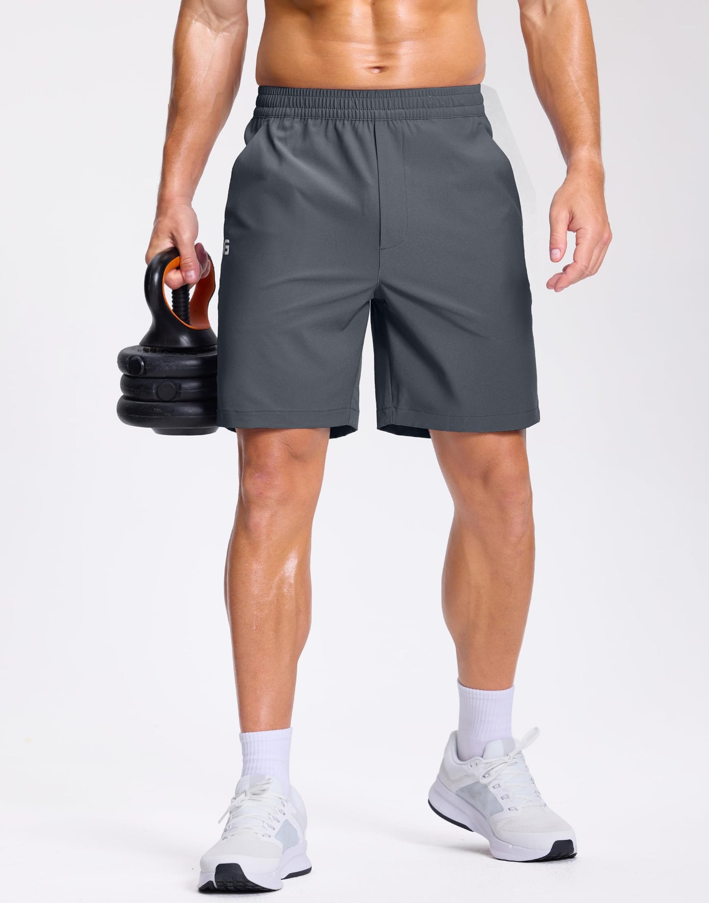 GGJ Men's Lightweight Athletic Shorts with 2 Zipper Pockets 7"/9"/5" Gym Workout Running Quick Dry Tennis Basketball Shorts for Men Grey S