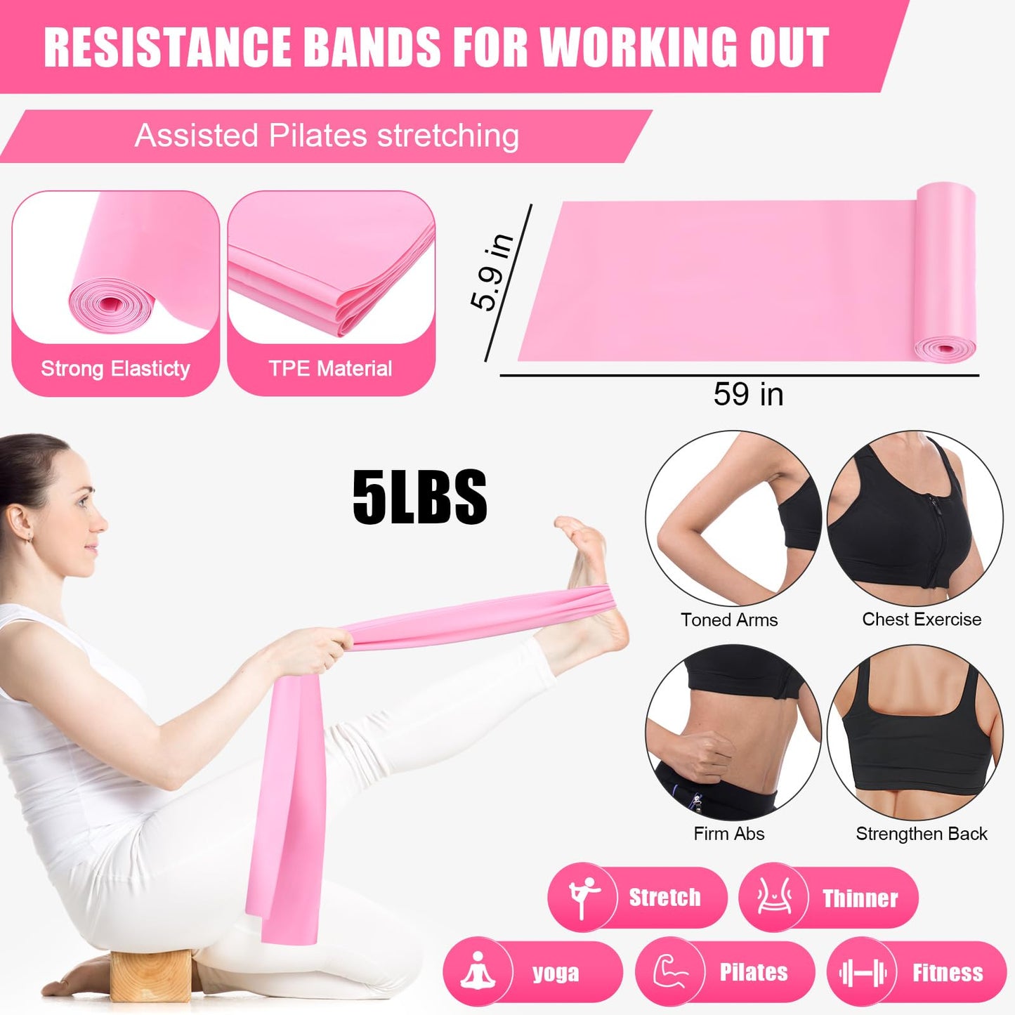 10 Pcs Pilates Ring Set for Women Home Yoga Equipment Accessories Pilates Ring Circle and Ball Workouts Gift Include Ball Yoga Circle Resistance Bands Block Straps Gym Bag(Pink)