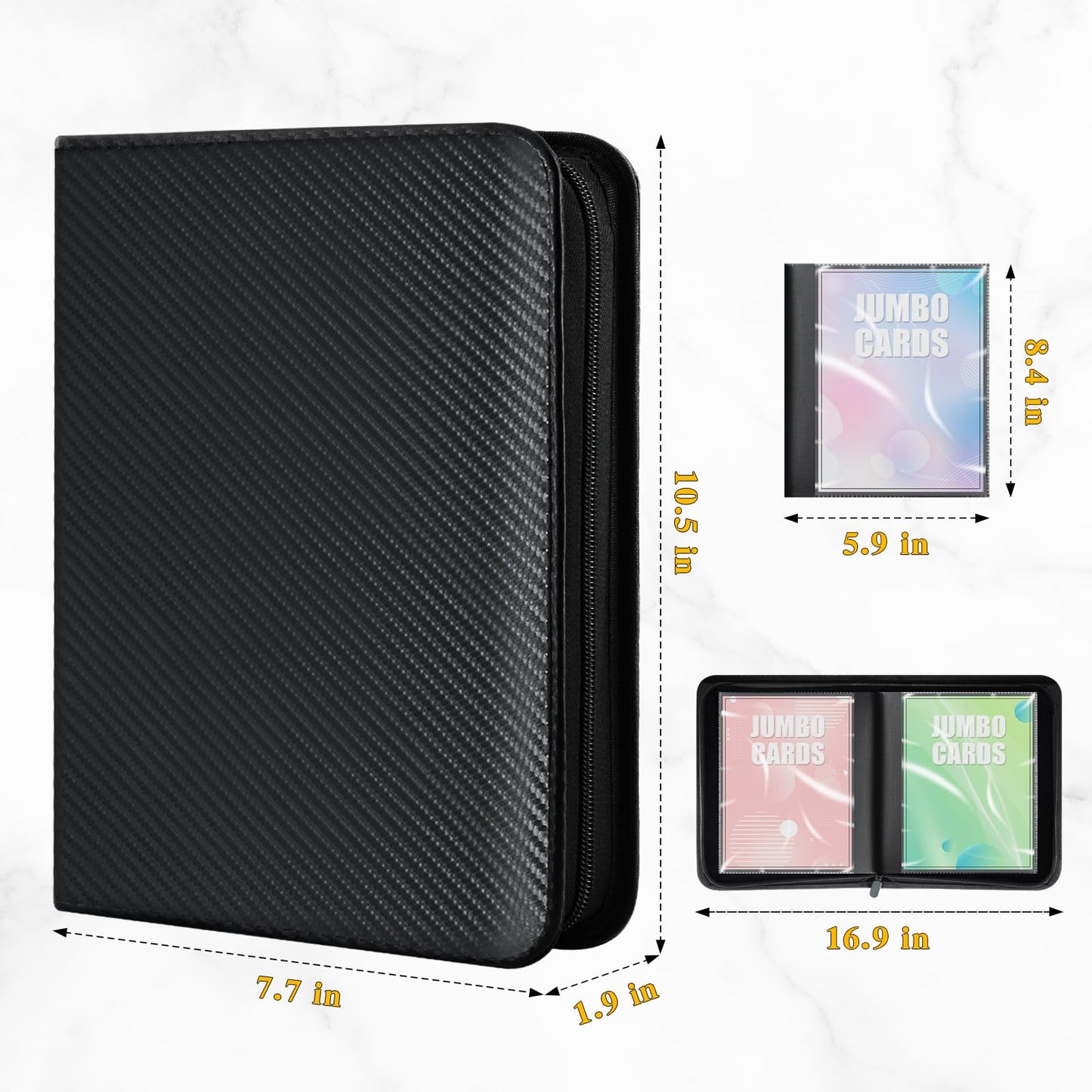 Jumbo Card Binder for PKM– WITHYU PU Leather Ringless Card Collection Binder with 60 Pockets, 5.9'' x 8.4''Card Holders Storage Album for Game Card (Carbon Black)