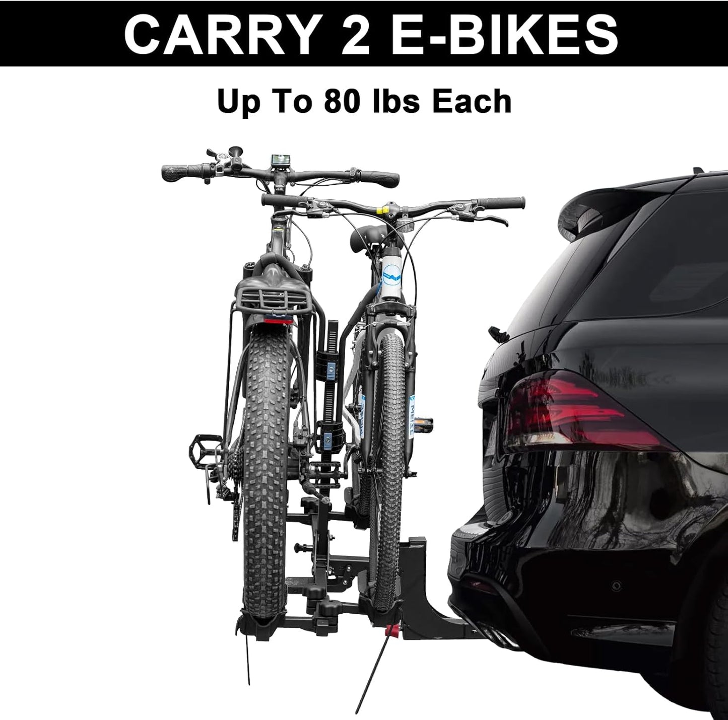 2 Bike Rack Hitch Mount Platform Style for Cars Trucks SUVs, 160 lbs Capacity Smart Tilting Folding Bicycle Car Racks Fits Electric Bike with Up to 5" Fat Tires, 2" Receiver