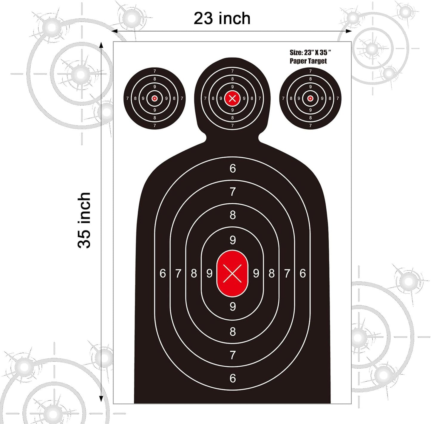23x35 Inch Silhouette Shooting Targets - Reactive Paper Targets with Instant Hit Visibility for Indoor/Outdoor Pistol, Rifle, BB Guns, Airgun Practice